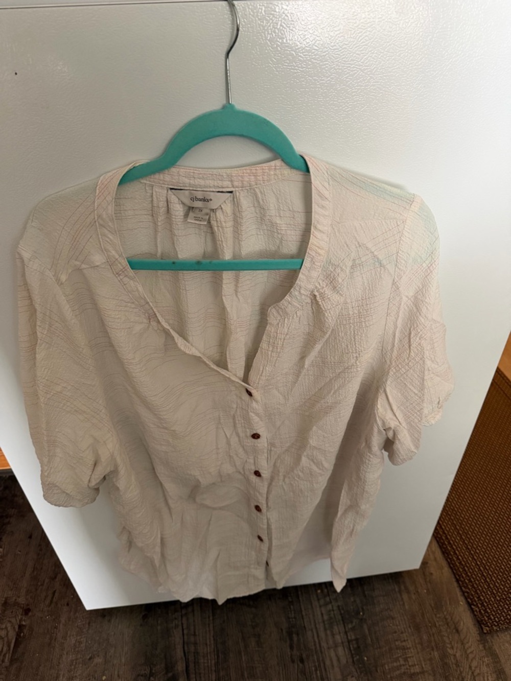 CJ Banks Cream Short Sleeve Button Front Blouse